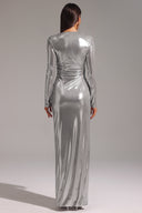 Linka Deep V Long Sleeve Shirr Maxi Dress