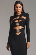 Filasy Long Sleeve Hollow Out Fishtail Bandage Maxi Dress