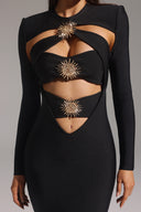 Filasy Long Sleeve Hollow Out Fishtail Bandage Maxi Dress