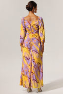 Quanha Diamond Printed Long Sleeves Slit Maxi Dress