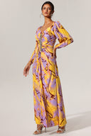 Quanha Diamond Printed Long Sleeves Slit Maxi Dress