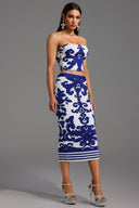 Elay Sleeveless Jacquard Bandage Midi Two-Piece Set