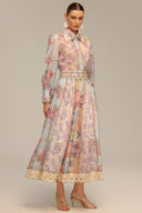 Ruby Long Sleeve Floral Printed Lace Top And Skirt Two-Piece Set