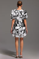 Laly Short Sleeve V-Neck Flowers Mini Dress