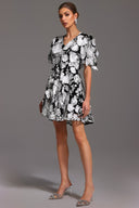 Laly Short Sleeve V-Neck Flowers Mini Dress