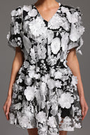 Laly Short Sleeve V-Neck Flowers Mini Dress