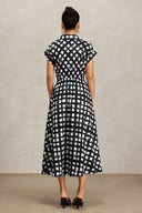 Ivory Lapel Printed Short Sleeve Shirt Midi Dress