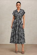 Ivory Lapel Printed Short Sleeve Shirt Midi Dress