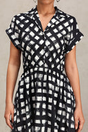 Ivory Lapel Printed Short Sleeve Shirt Midi Dress