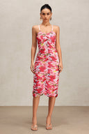 Mishell Halter Floral Printed Midi Dress