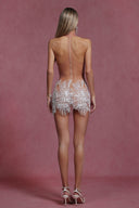 Ignacia Sleeveless Choker Sequin Pearl Mini Dress