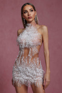 Ignacia Sleeveless Choker Sequin Pearl Mini Dress