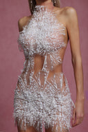 Ignacia Sleeveless Choker Sequin Pearl Mini Dress