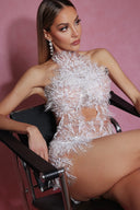 Ignacia Sleeveless Choker Sequin Pearl Mini Dress