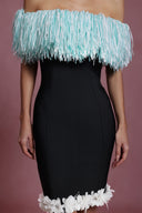 Lucy Off-The-Shoulder Tassel Flowers Bandage Mini Dress