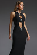 Winmy Sleeveless Hollow Out Diamond Bandage Maxi Dress