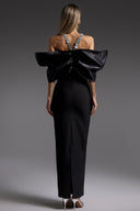 Sloan Halter Diamond Off-The-Shoulder Bandage Maxi Dress