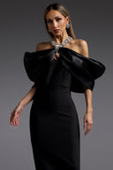 Sloan Halter Diamond Off-The-Shoulder Bandage Maxi Dress