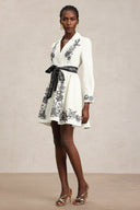 Sarah Long Sleeve Floral Printed Bowknot Shirt Mini Dress