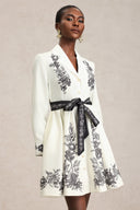 Sarah Long Sleeve Floral Printed Bowknot Shirt Mini Dress