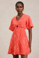 Katya V-Neck Puff Sleeves Hollow Out Mini Dress