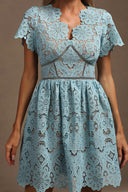 Urania V-Neck Short Sleeves Flowers Lace Mini Dress