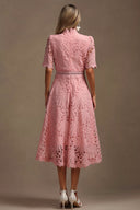 Lzada Short Sleeves Lace Hollow Out Midi Dress