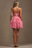 Daware Sleeveless Flower Printed Hollow Out Folds Mini Dress