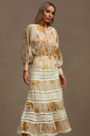 Saraja Long Sleeves Floral Printed Top And Skirt Two-Piece Set