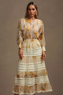 Saraja Long Sleeves Floral Printed Top And Skirt Two-Piece Set