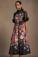Haliya Short Sleeves Flowers Printed Midi Dress