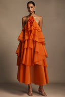 Jesmin Sleeveless Flower Layered Folds Maxi Dress