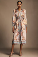 Edan Floral Printed Long Sleeves Midi Dress