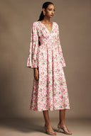 Lexie V-Neck Long Sleeves Floral Printed Midi Dress