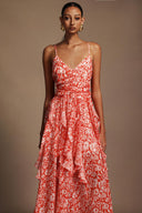 Malvina Halter Folds Floral Printed Midi Dress