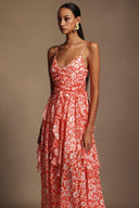 Malvina Halter Folds Floral Printed Midi Dress