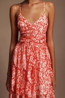 Malvina Halter Folds Floral Printed Midi Dress