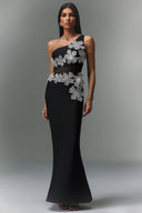 Retale One Shoulder Diamond Flowers Bandage Maxi Dress