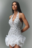 Tove Sleeveless V-neck Diamond Flrs Mini Dress