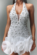 Tove Sleeveless V-neck Diamond Flrs Mini Dress