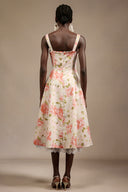 Venia Halter Floral Printed Bowknot Lace Midi Dress