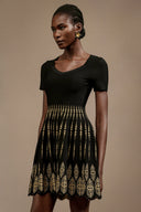 Emilee Short Sleeves Round Neck Jacquard Mini Dress