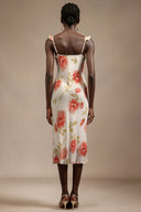 Galla Halter Floral Printed Bowknot Folds Midi Dress