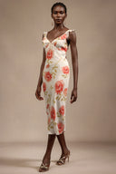 Galla Halter Floral Printed Bowknot Folds Midi Dress