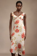 Galla Halter Floral Printed Bowknot Folds Midi Dress