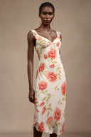 Galla Halter Floral Printed Bowknot Folds Midi Dress