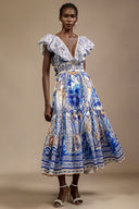 Zico V-Neck Sleeveless Printed Folds Maxi Dress