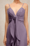 Yvonne Sleeveless V-Neck Flowers Flounce Purple Maxi Dress
