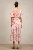Jillian Puff Short Sleeves Printed Folds Maxi Dress