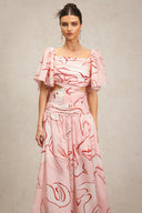 Jillian Puff Short Sleeves Printed Folds Maxi Dress